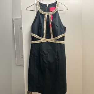 Lilly Pulitzer Black Dress with Gold Crochet Trim